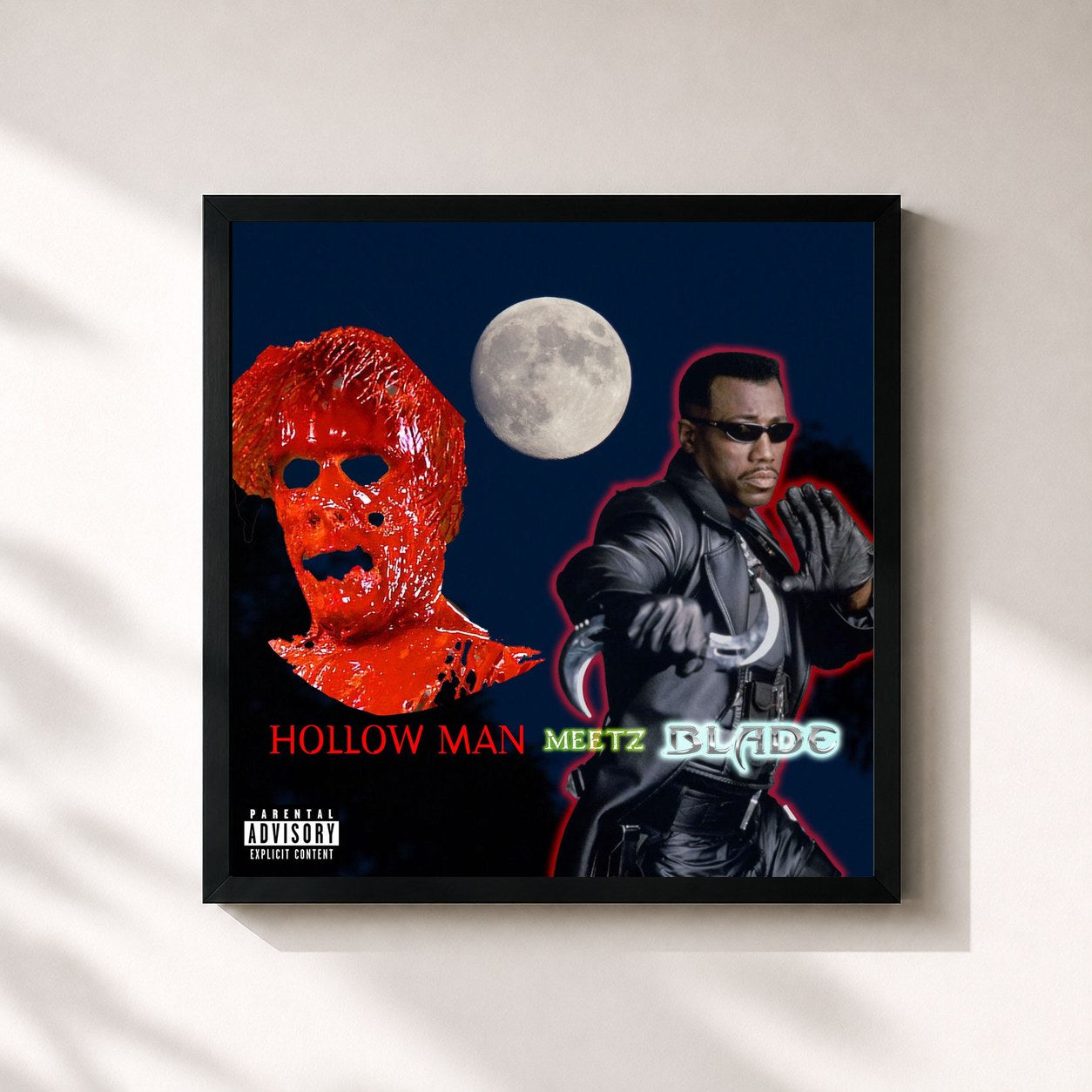 #noir Tableau carré de l'album Hollowman Meetz Blade de Giggs, cadre noir 32x32 cm