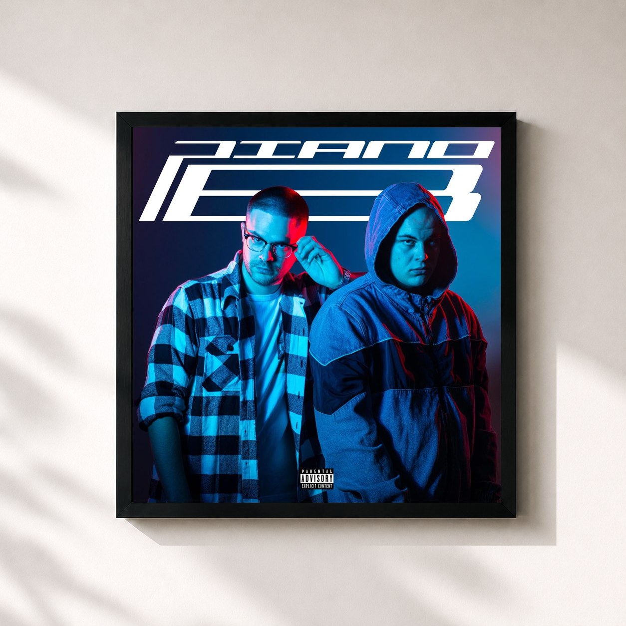 #noir Tableau carré de l'album Piano B de Silent Bob, cadre noir 32x32 cm