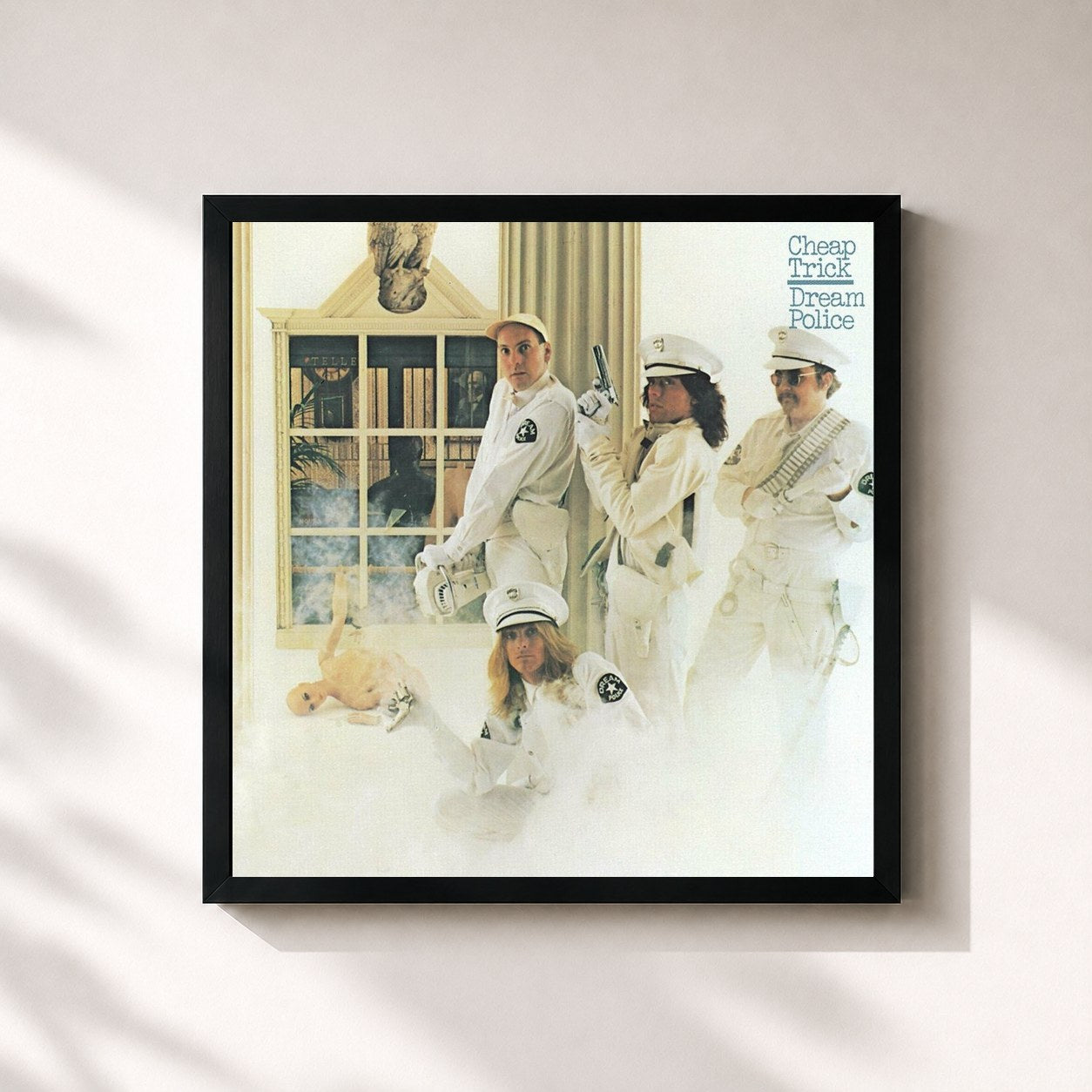 #noir Tableau carré de l'album Dream Police de Cheap Trick, cadre noir 32x32 cm