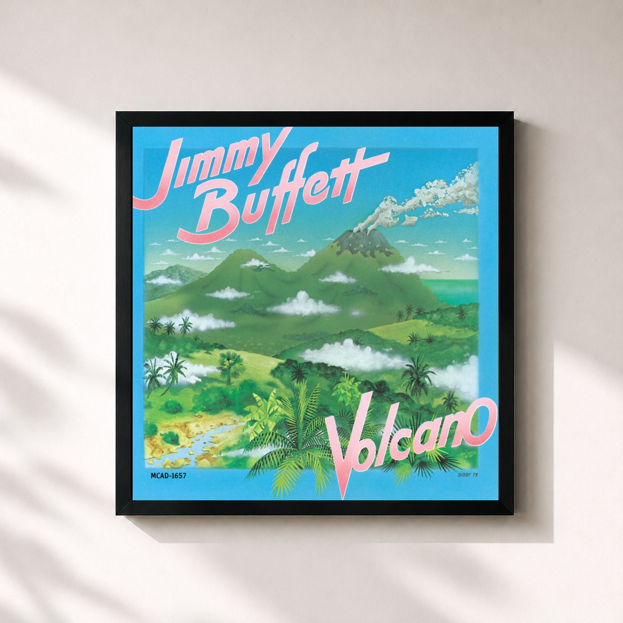 #noir Tableau carré de l'album Volcano de Jimmy Buffett, cadre noir 32x32 cm