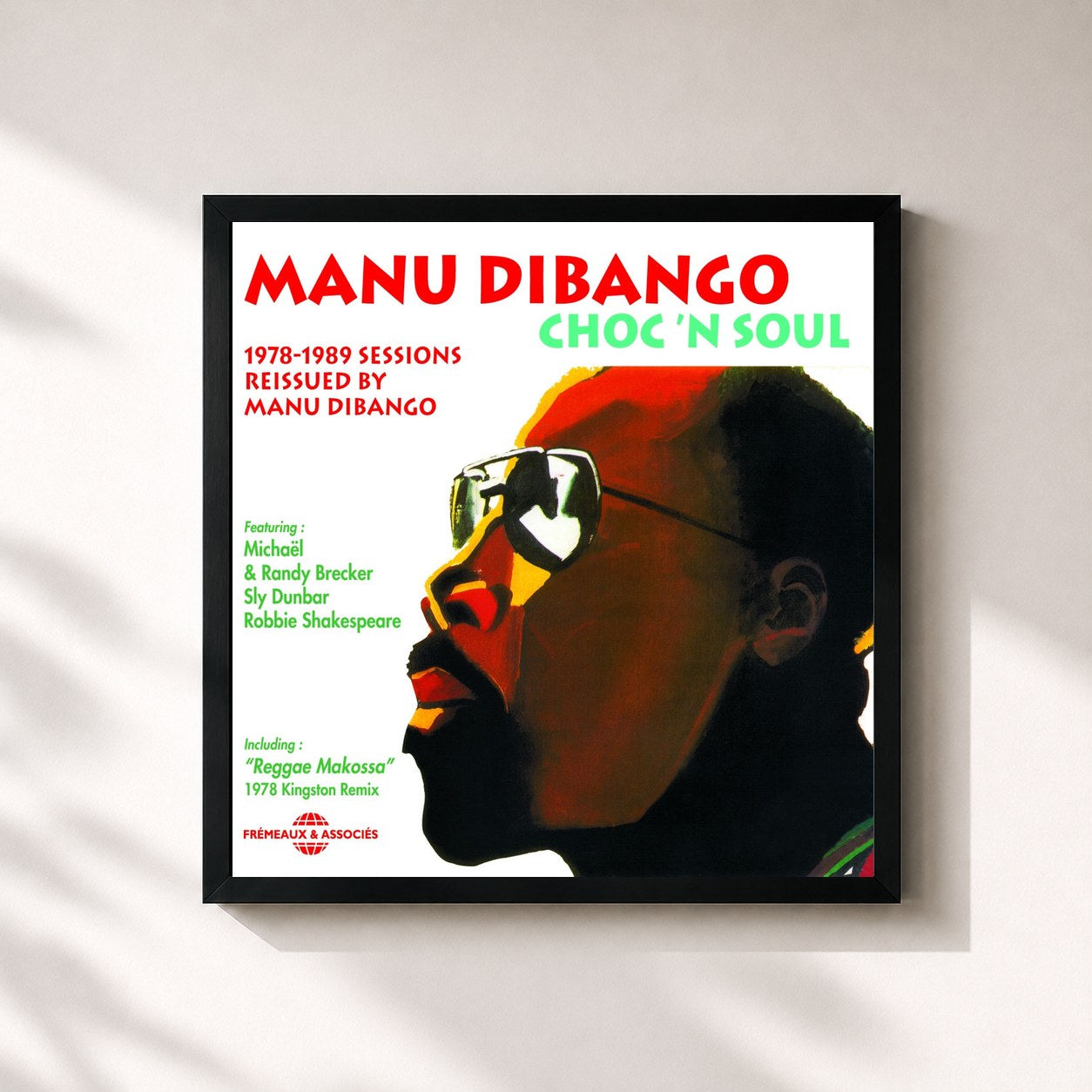 #noir Tableau carré de l'album Choc 'n Soul (1978-1989 Sessions Reissued By Manu Dibango) de Manu Dibango, cadre noir 32x32 cm