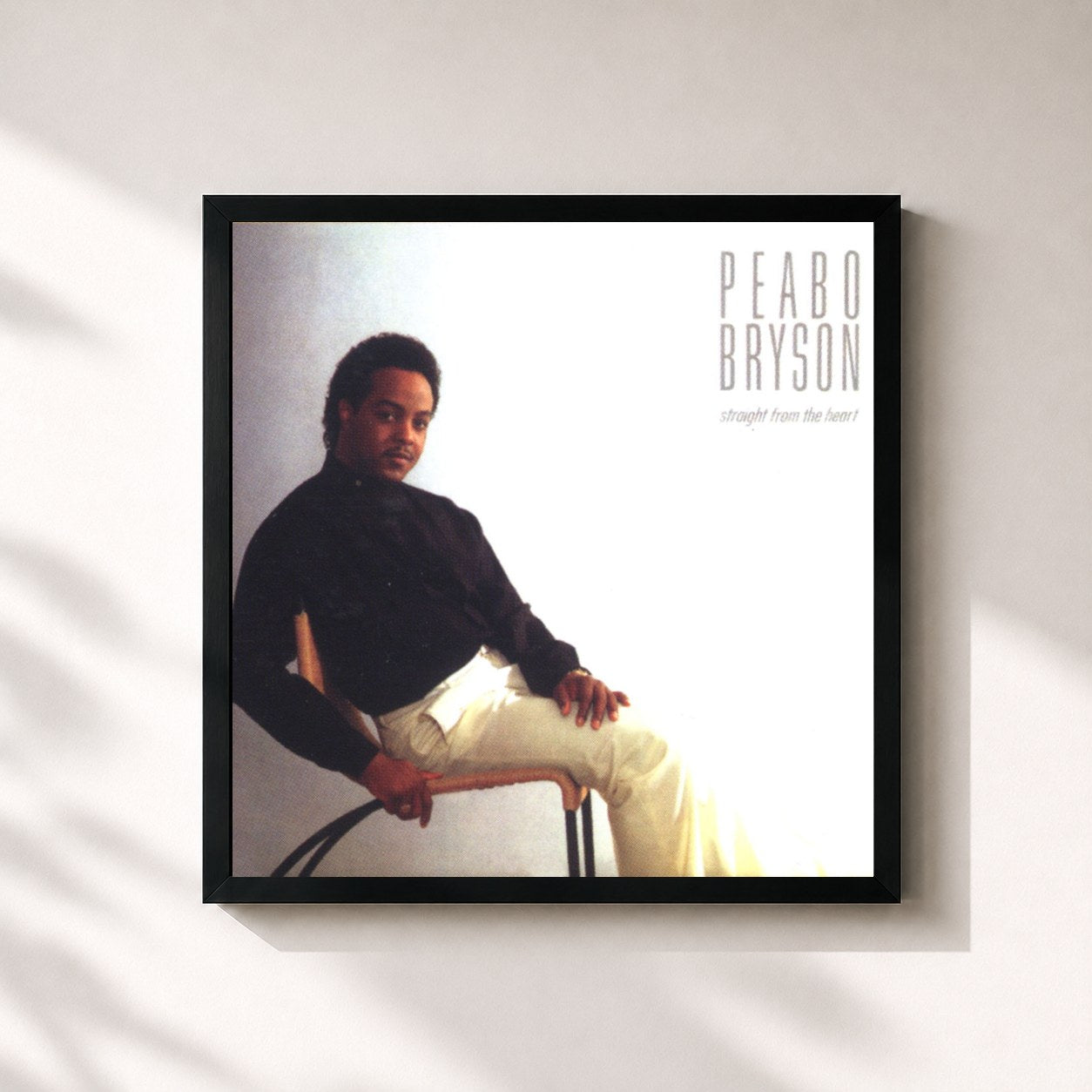 #noir Tableau carré de l'album Straight From The Heart de Peabo Bryson, cadre noir 32x32 cm