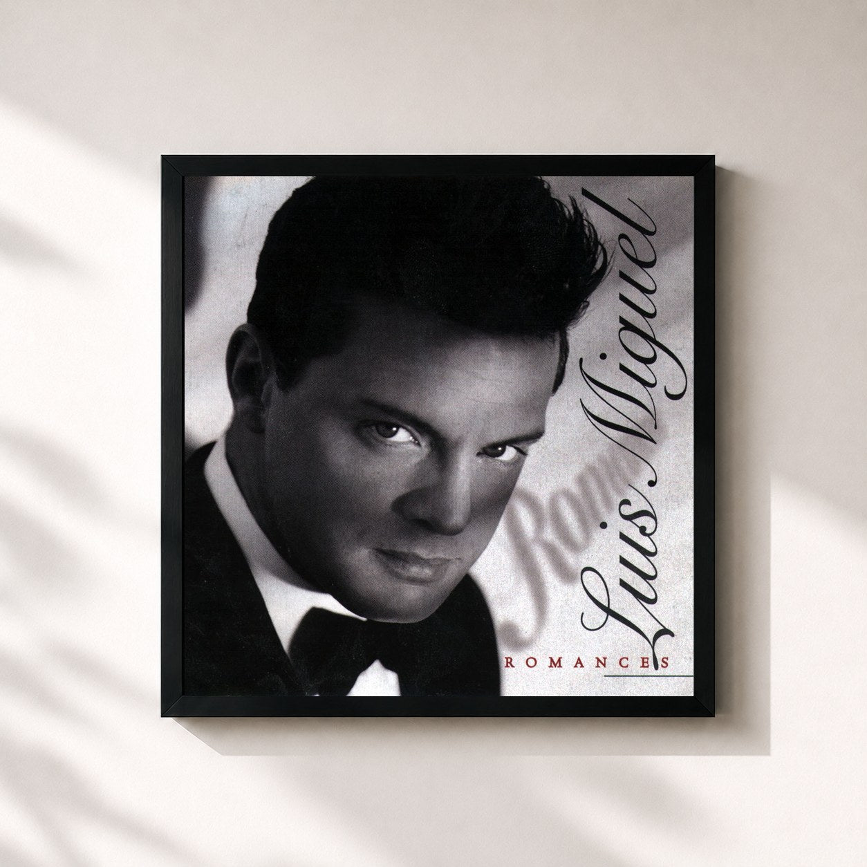 #noir Tableau carré de l'album Romances de Luis Miguel, cadre noir 32x32 cm