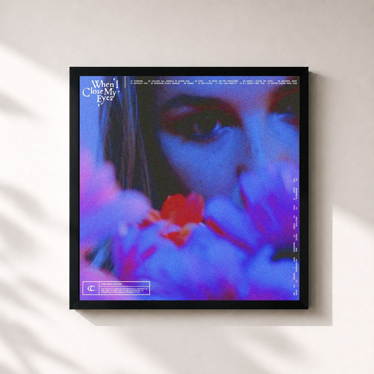 #noir Tableau carré de l'album When I Close My Eyes de Chelsea Cutler, cadre noir 32x32 cm