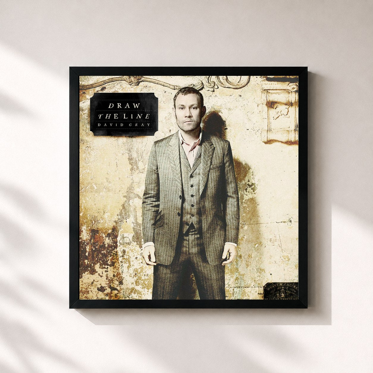 #noir Tableau carré de l'album Draw the Line de David Gray, cadre noir 32x32 cm