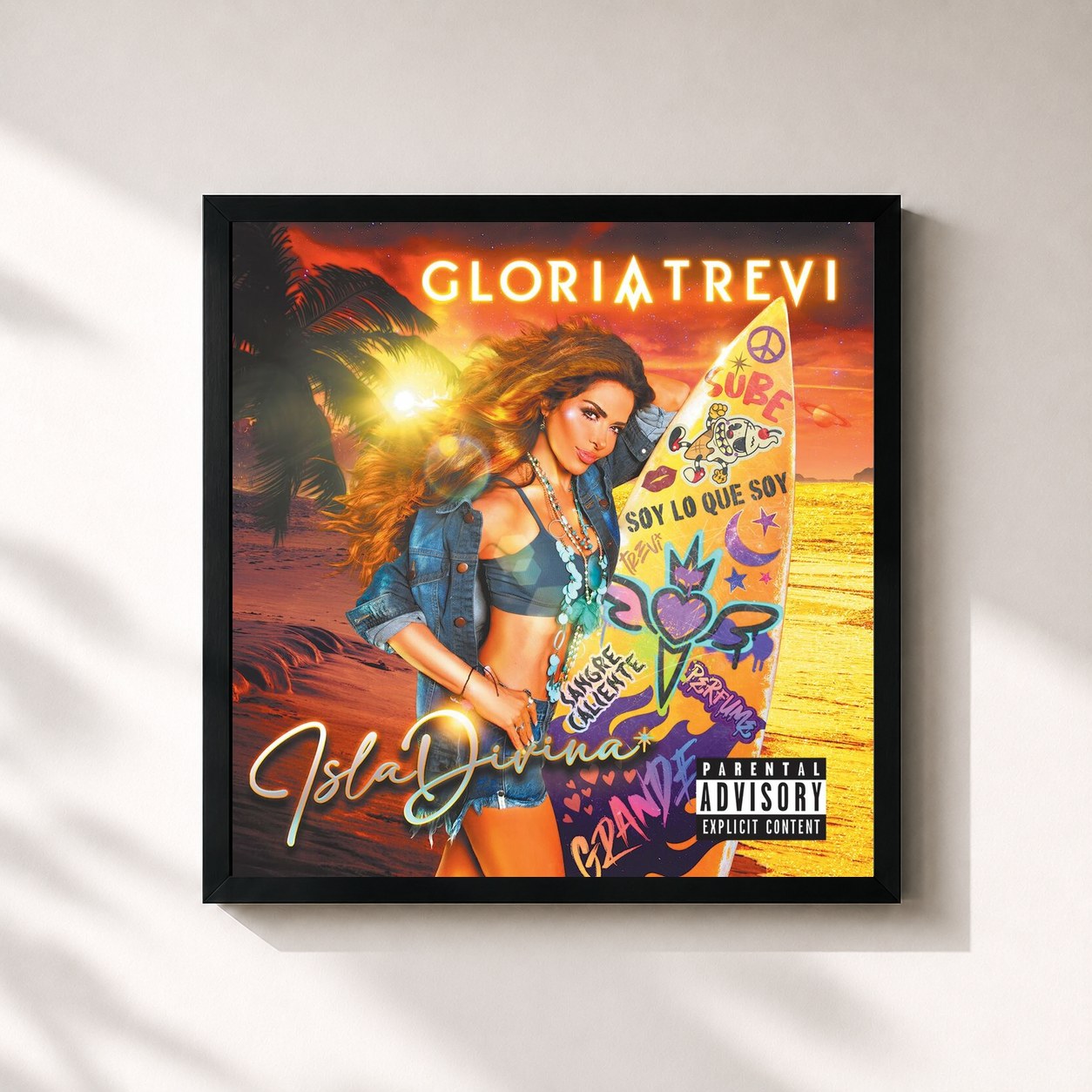 #noir Tableau carré de l'album Isla Divina de Gloria Trevi, cadre noir 32x32 cm