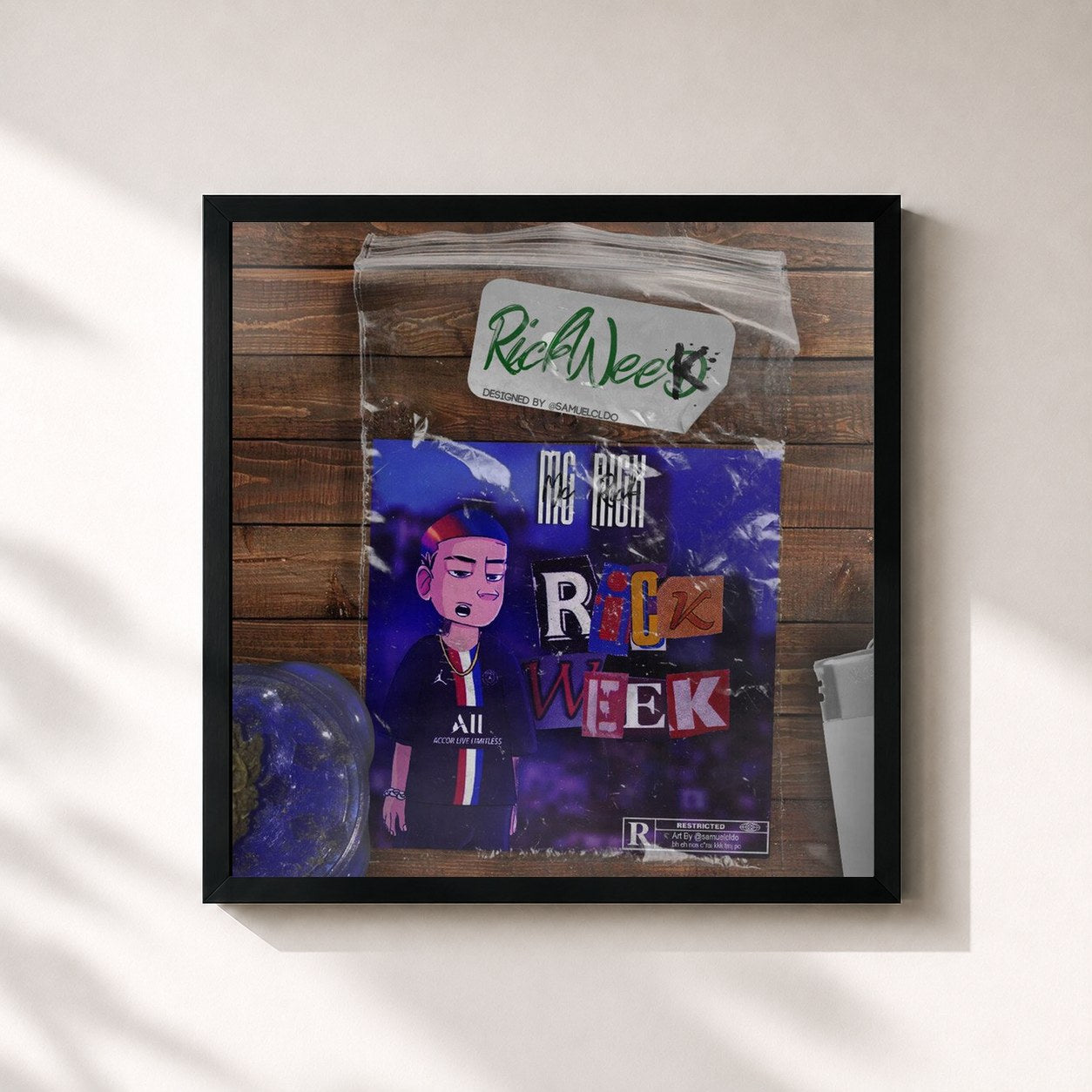 #noir Tableau carré de l'album Rickweek de MC Rick, cadre noir 32x32 cm