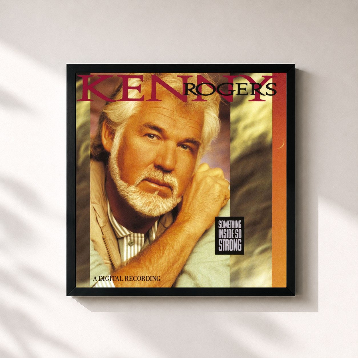 #noir Tableau carré de l'album Something Inside So Strong de Kenny Rogers, cadre noir 32x32 cm