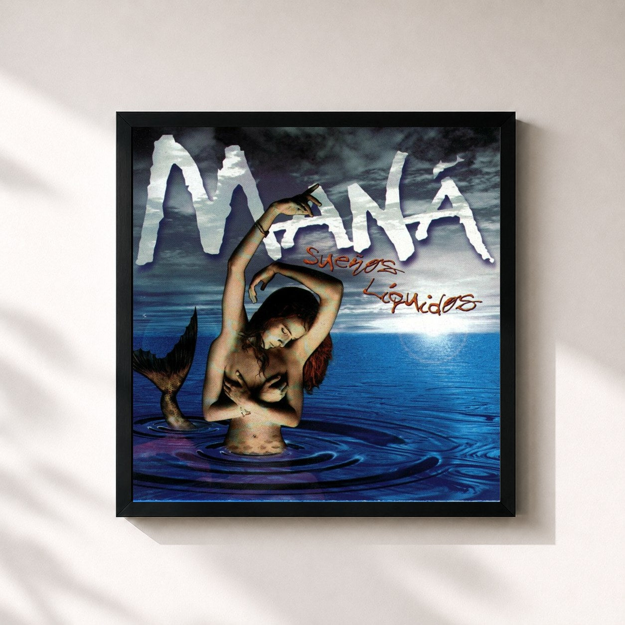 #noir Tableau carré de l'album Sueños Líquidos de Maná, cadre noir 32x32 cm