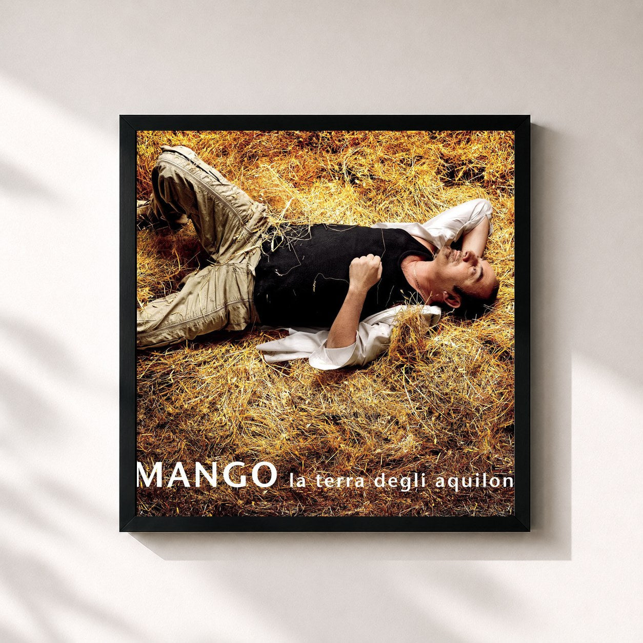#noir Tableau carré de l'album La terra degli aquiloni de Mango, cadre noir 32x32 cm