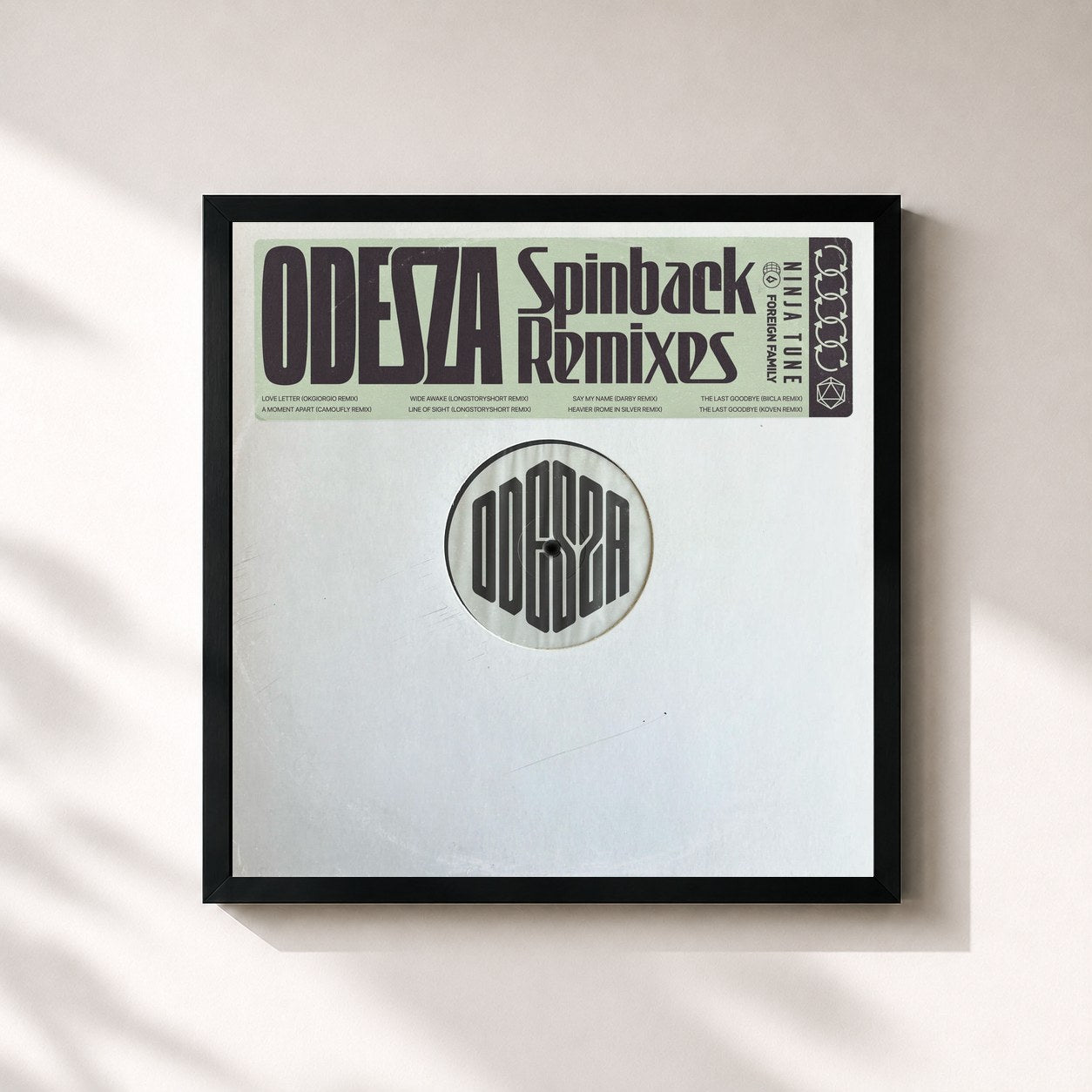 #noir Tableau carré de l'album Spinback Remixes de ODESZA, cadre noir 32x32 cm