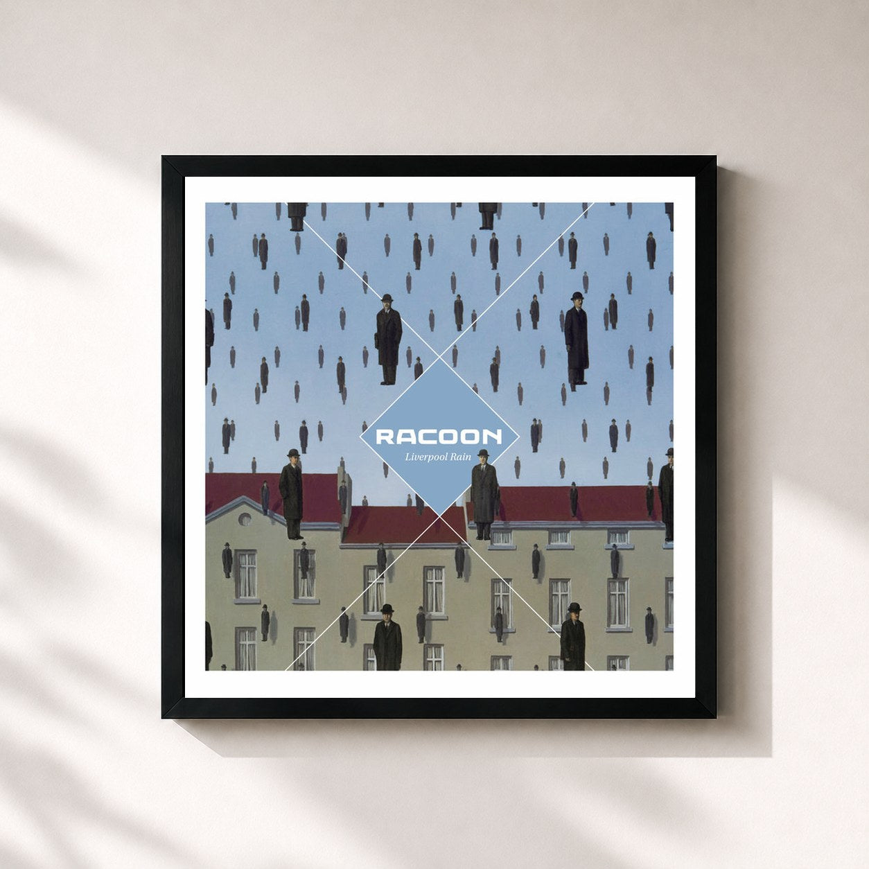 #noir Tableau carré de l'album Liverpool Rain de Racoon, cadre noir 32x32 cm