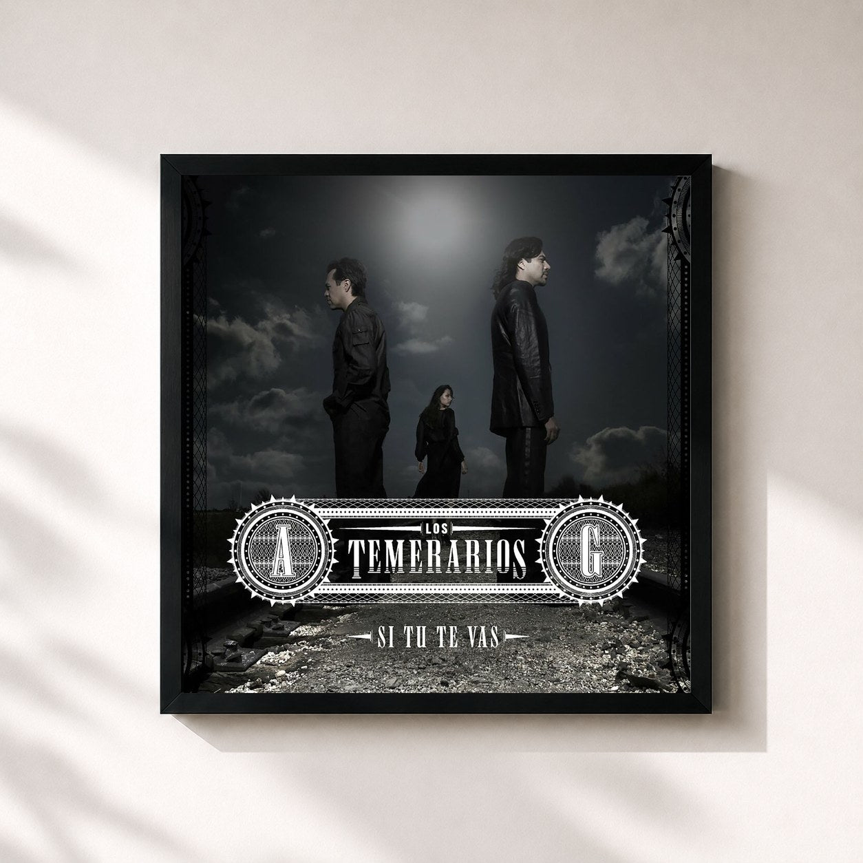 #noir Tableau carré de l'album Si Tu Te Vas de Los Temerarios, cadre noir 32x32 cm