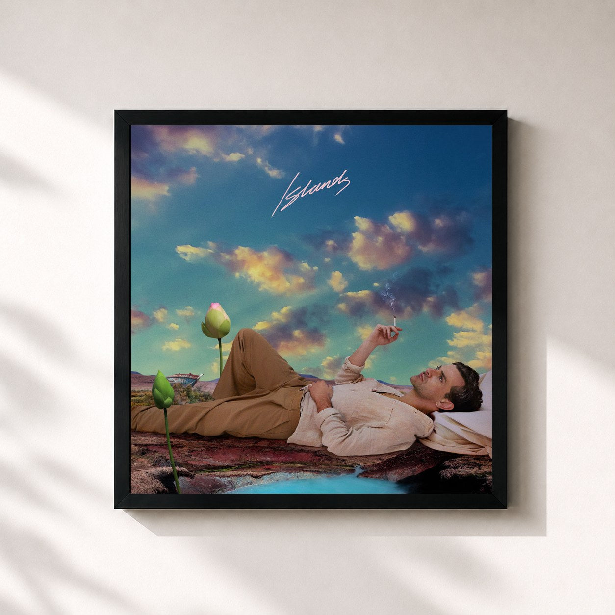 #noir Tableau carré de l'album Islands de Josef Salvat, cadre noir 32x32 cm