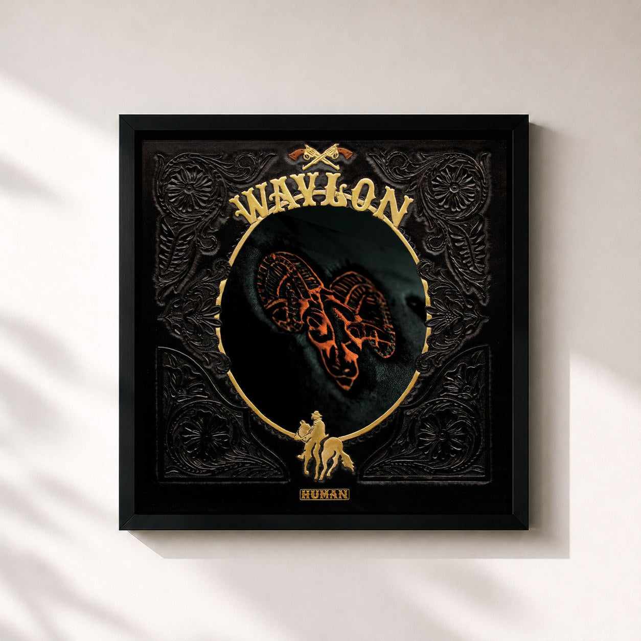 #noir Tableau carré de l'album Human de Waylon, cadre noir 32x32 cm