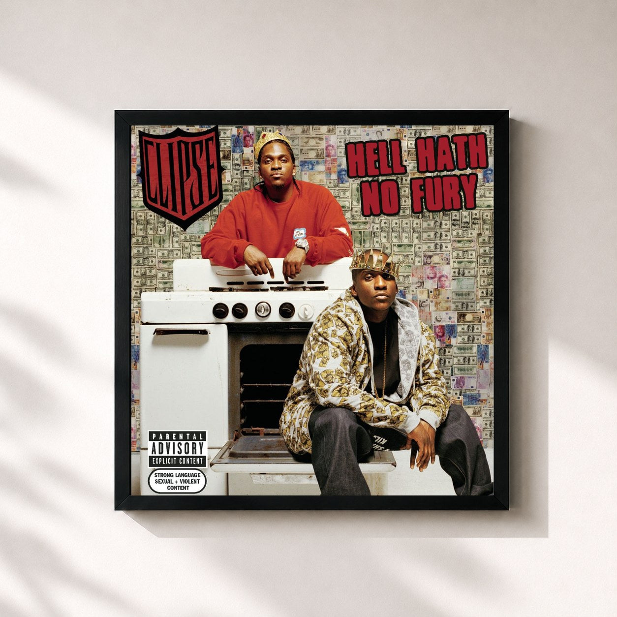#noir Tableau carré de l'album Hell Hath No Fury de Clipse, cadre noir 32x32 cm