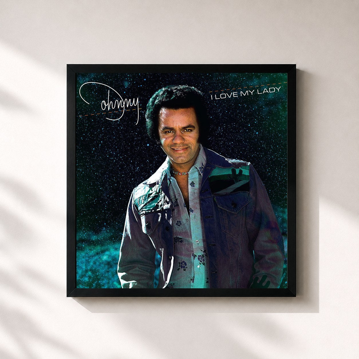 #noir Tableau carré de l'album I Love My Lady de Johnny Mathis, cadre noir 32x32 cm