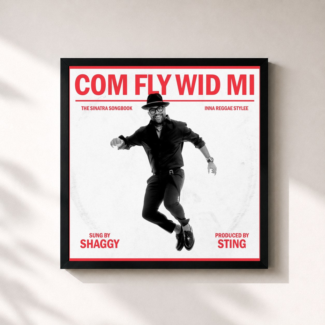 #noir Tableau carré de l'album Com Fly Wid Mi de Shaggy, cadre noir 32x32 cm