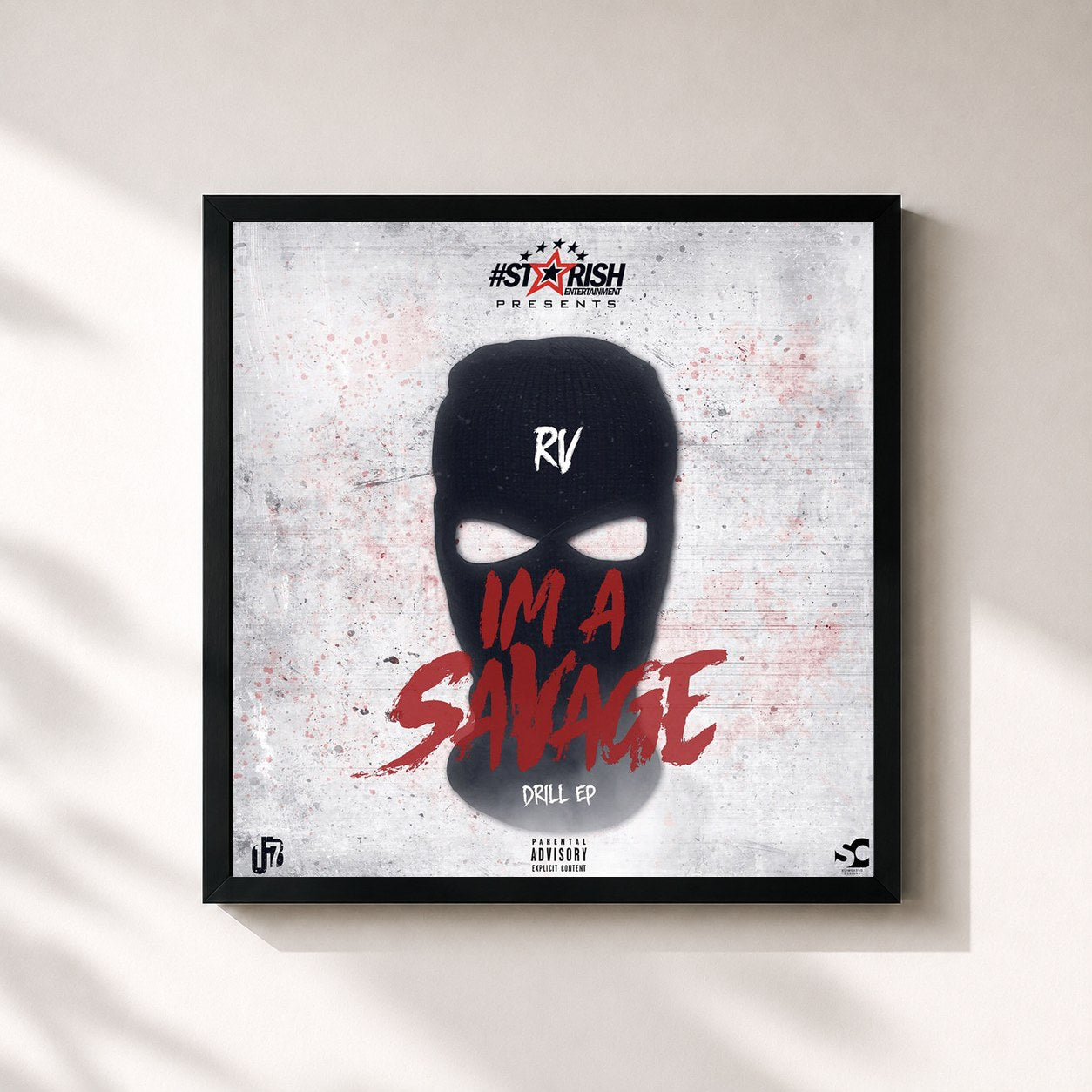 #noir Tableau carré de l'album IM A SAVAGE de RV, cadre noir 32x32 cm