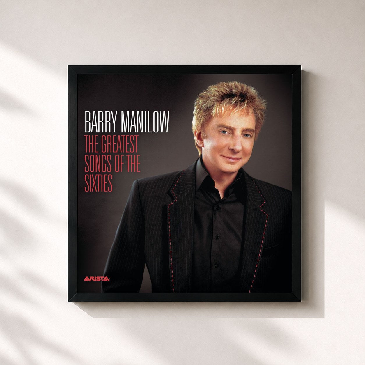 #noir Tableau carré de l'album The Greatest Songs Of The Sixties de Barry Manilow, cadre noir 32x32 cm