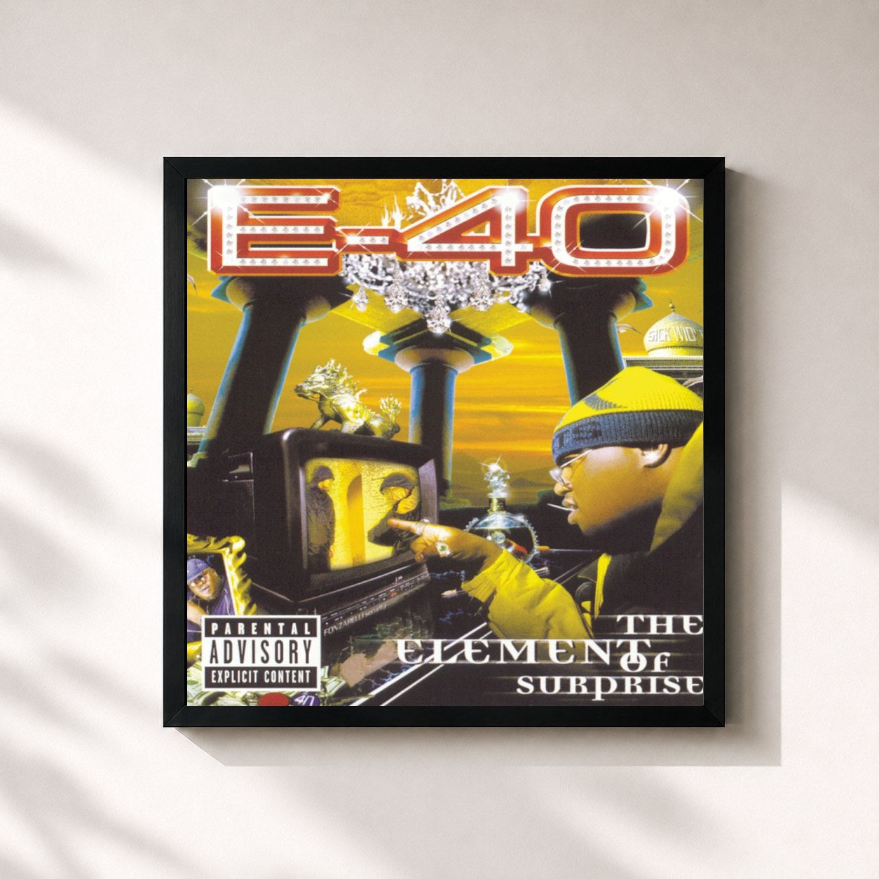 #noir Tableau carré de l'album The Element Of Surprise de E-40, cadre noir 32x32 cm