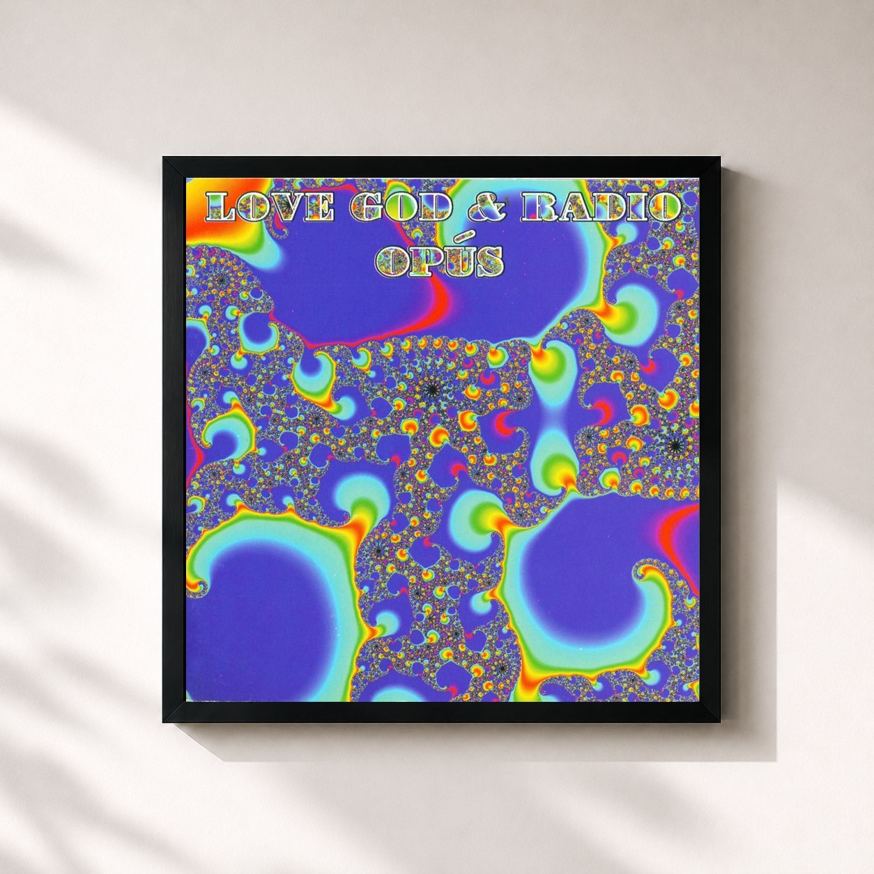 #noir Tableau carré de l'album Love, God & Radio de Opus, cadre noir 32x32 cm