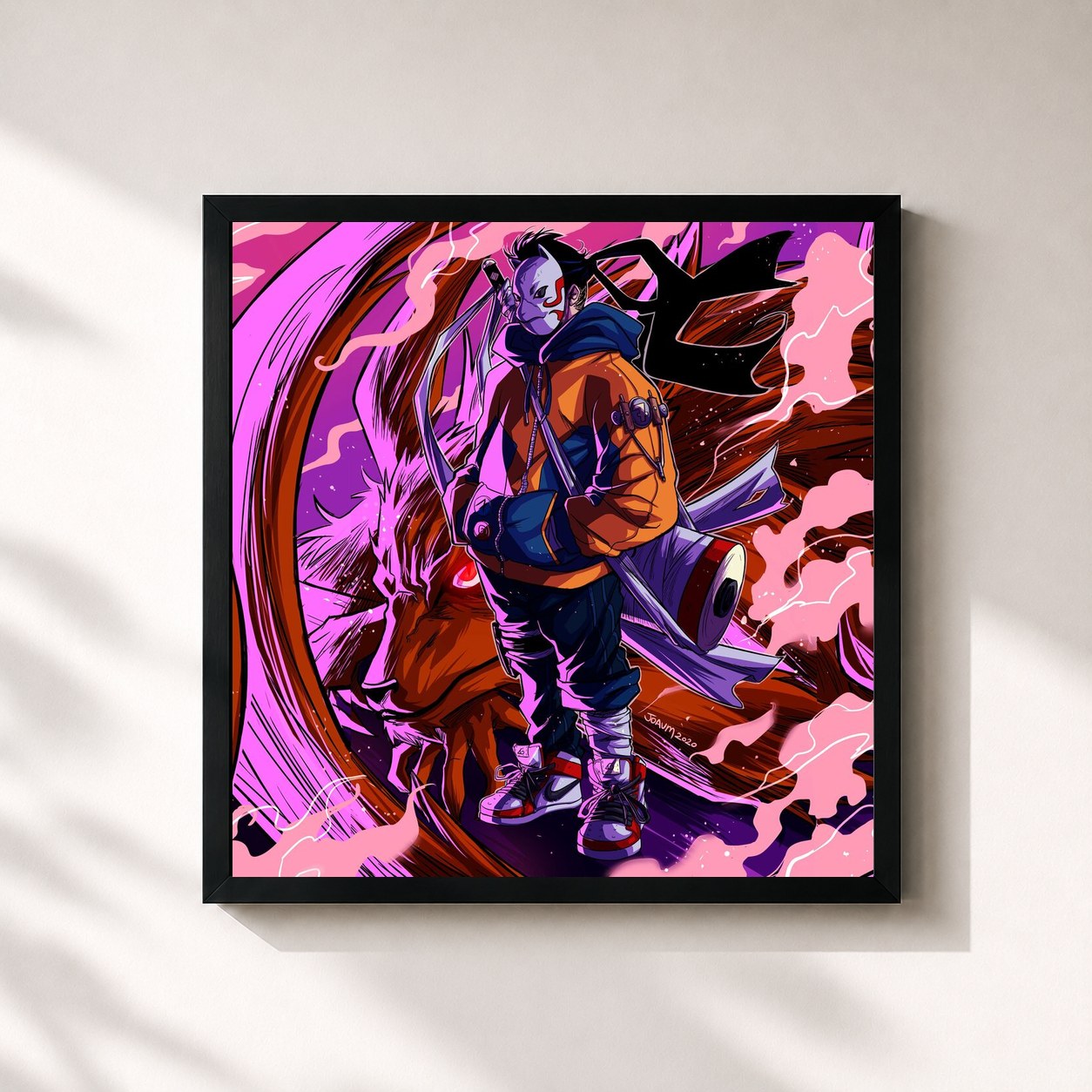 #noir Tableau carré de l'album Jinchuuriki de 7 Minutoz, cadre noir 32x32 cm