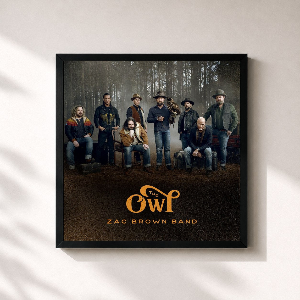 #noir Tableau carré de l'album The Owl de Zac Brown Band, cadre noir 32x32 cm