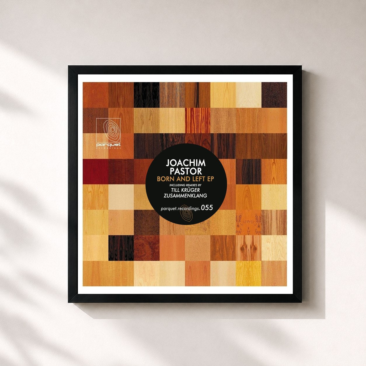 #noir Tableau carré de l'album Born and Left EP de Joachim Pastor, cadre noir 32x32 cm