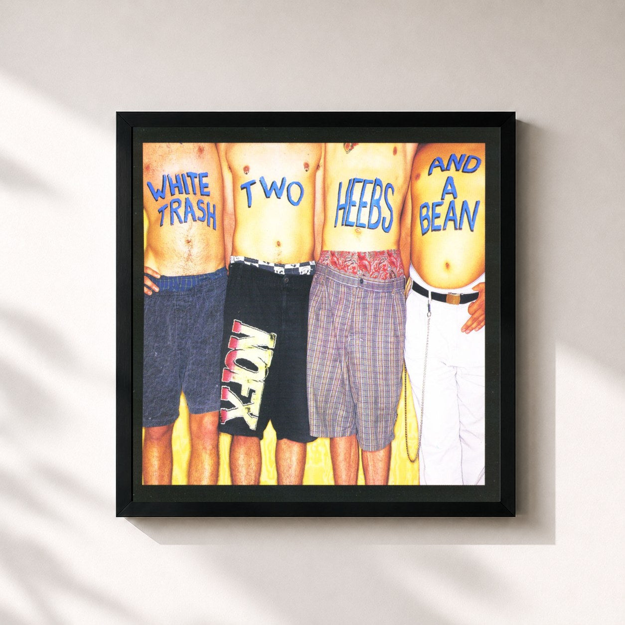 #noir Tableau carré de l'album White Trash, Two Heebs and a Bean de NOFX, cadre noir 32x32 cm