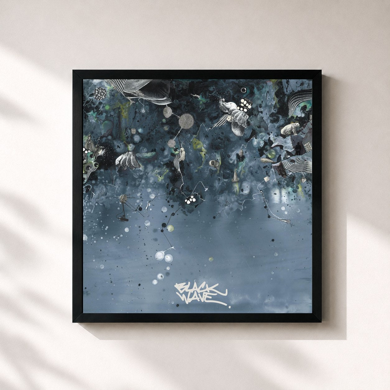 #noir Tableau carré de l'album Mic Check de blackwave., cadre noir 32x32 cm