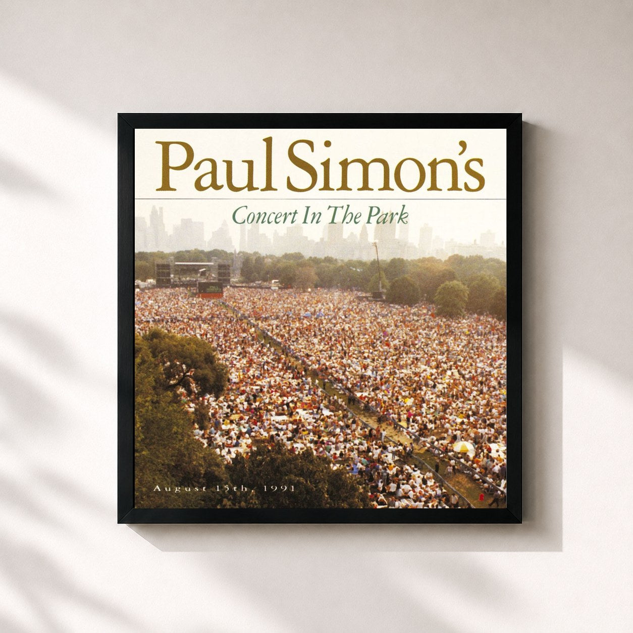 #noir Tableau carré de l'album Paul Simon's Concert In The Park de Paul Simon, cadre noir 32x32 cm