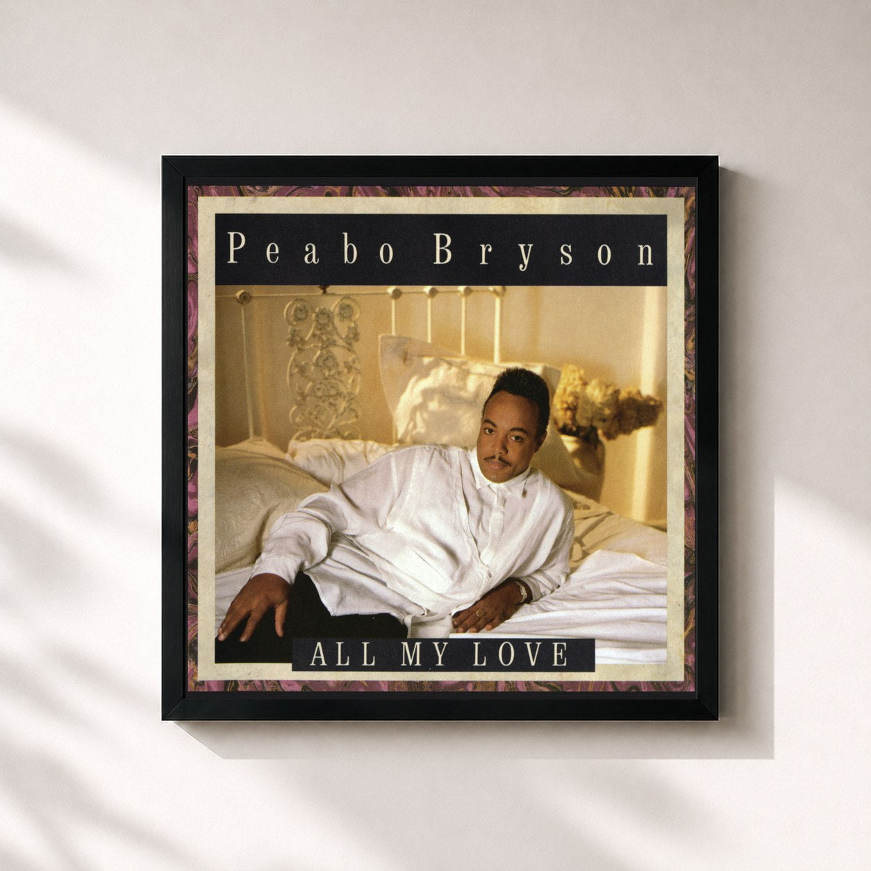 #noir Tableau carré de l'album All My Love de Peabo Bryson, cadre noir 32x32 cm