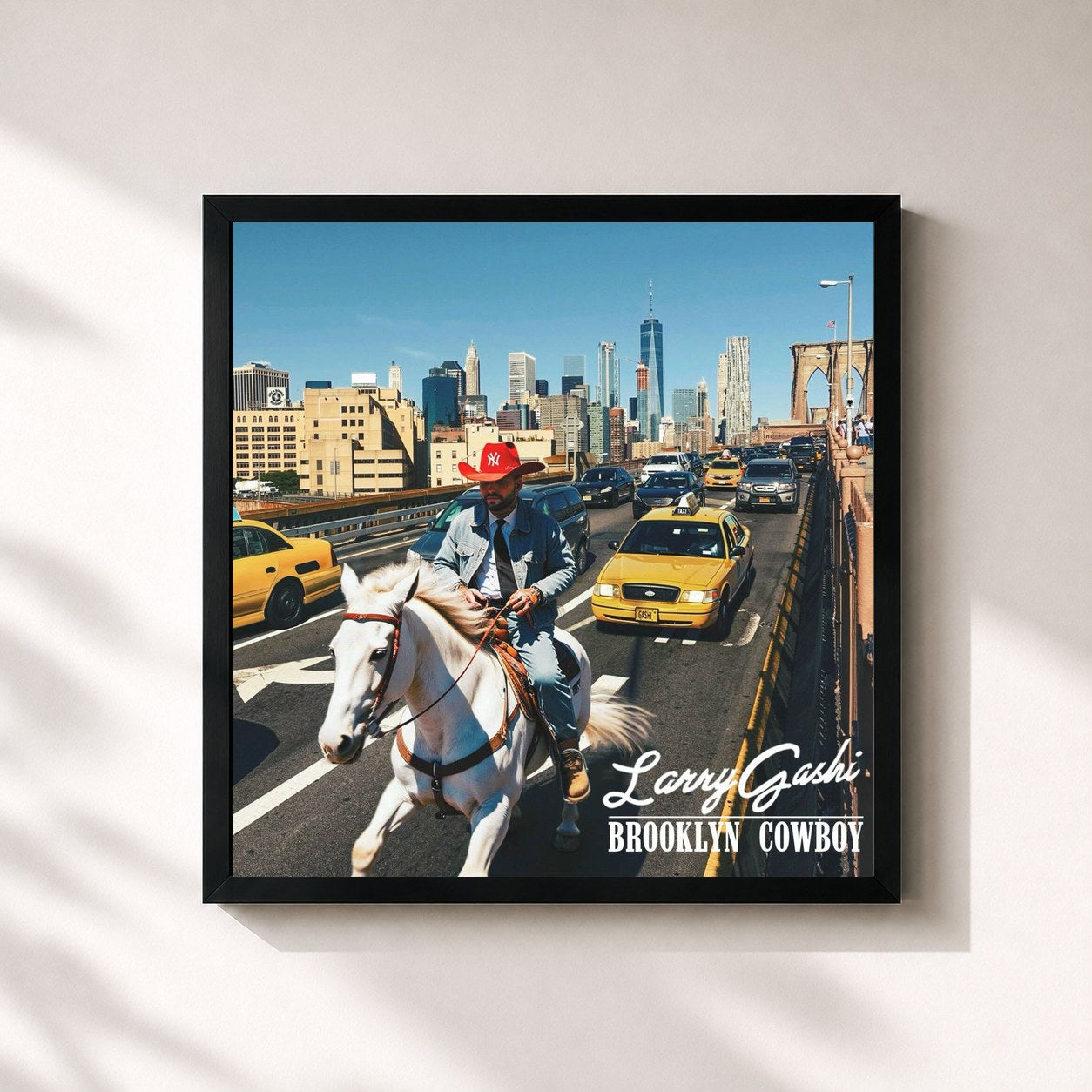 #noir Tableau carré de l'album Brooklyn Cowboy de GASHI, cadre noir 32x32 cm