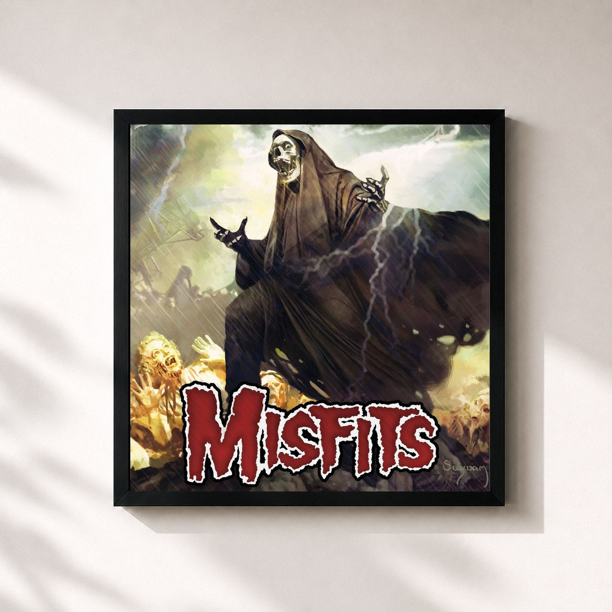 #noir Tableau carré de l'album The Devil's Rain de Misfits, cadre noir 32x32 cm