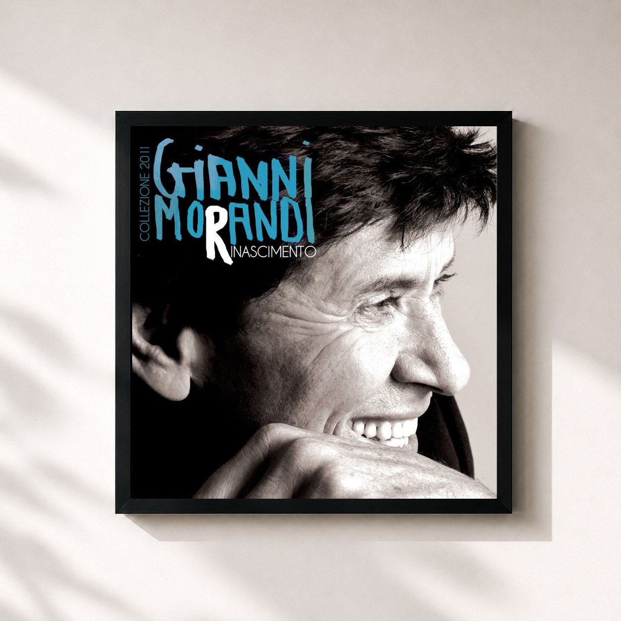 #noir Tableau carré de l'album Rinascimento de Gianni Morandi, cadre noir 32x32 cm