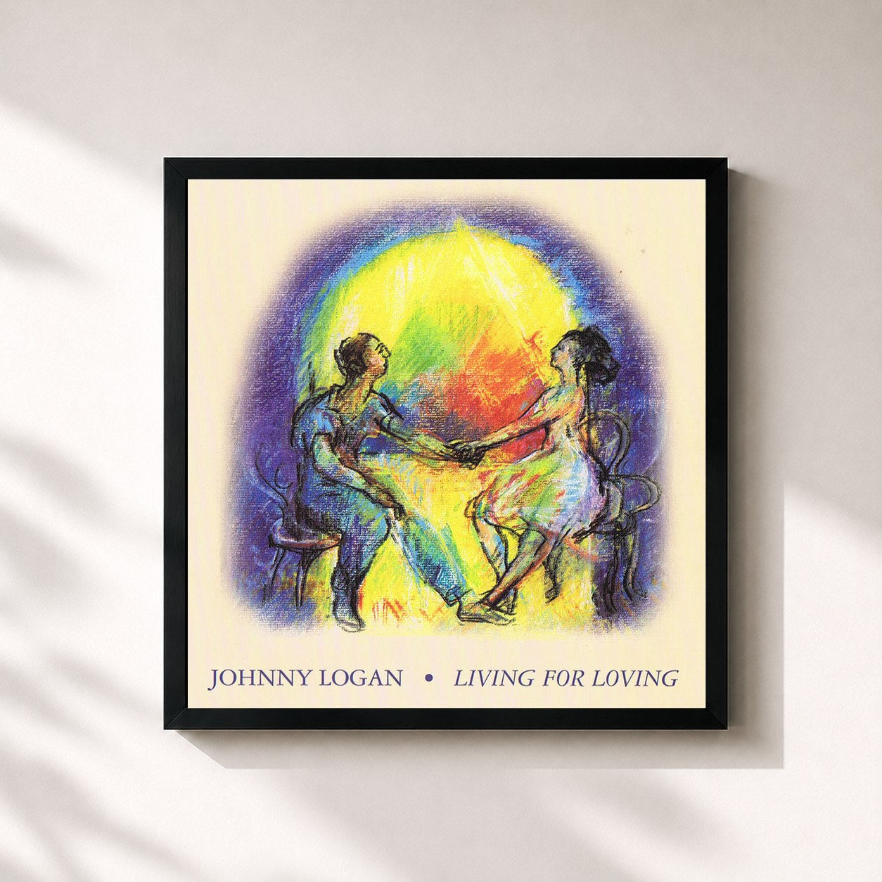 #noir Tableau carré de l'album Living for loving de Johnny Logan, cadre noir 32x32 cm