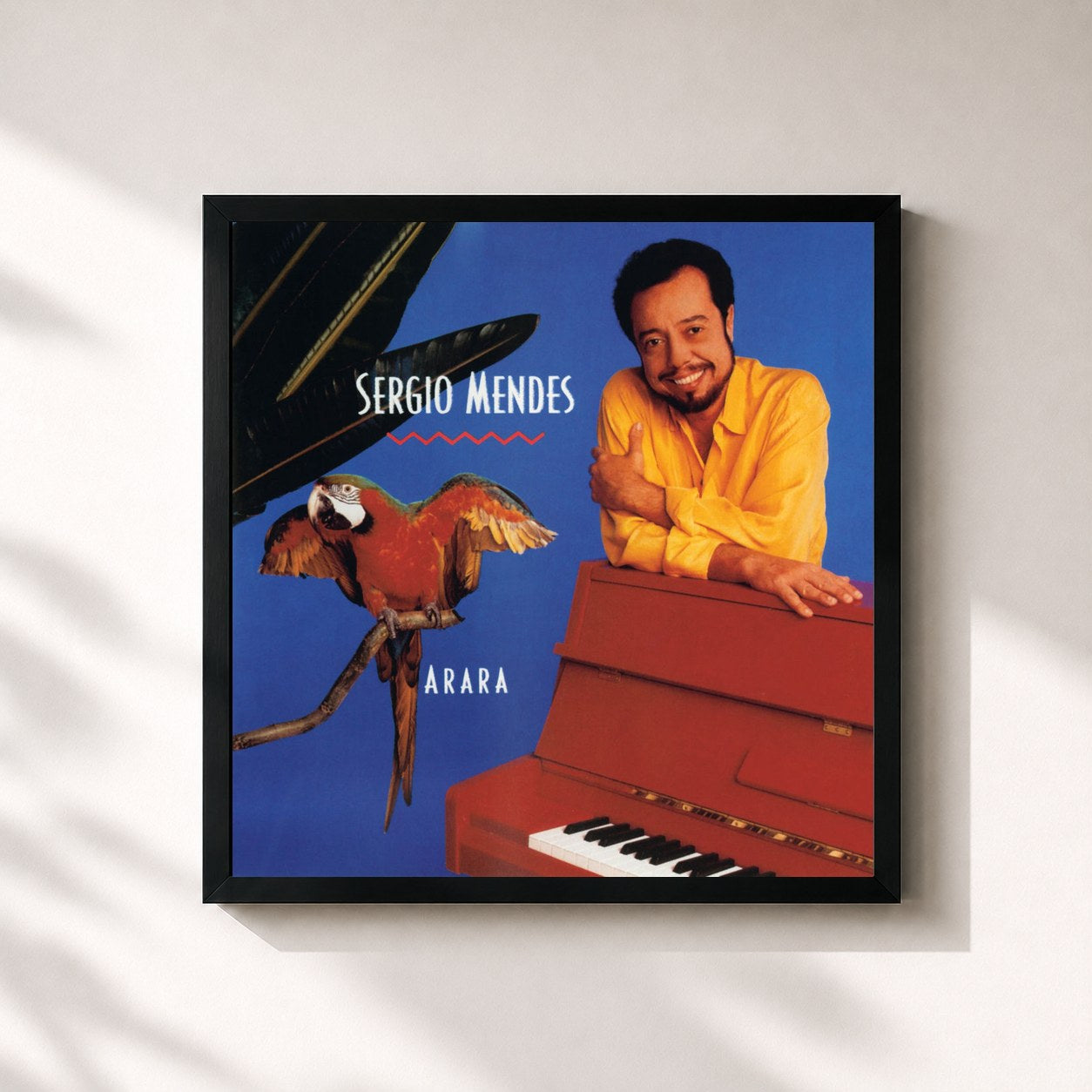 #noir Tableau carré de l'album Arara de Sergio Mendes, cadre noir 32x32 cm