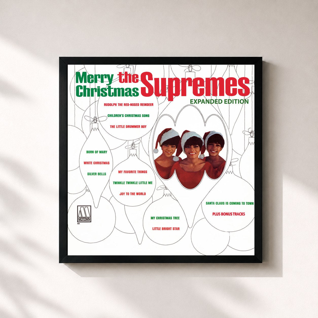 #noir Tableau carré de l'album Merry Christmas (Expanded Edition) de The Supremes, cadre noir 32x32 cm