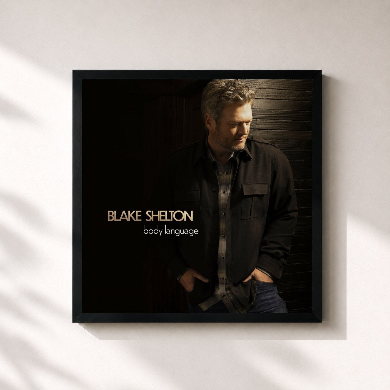 #noir Tableau carré de l'album Body Language de Blake Shelton, cadre noir 32x32 cm