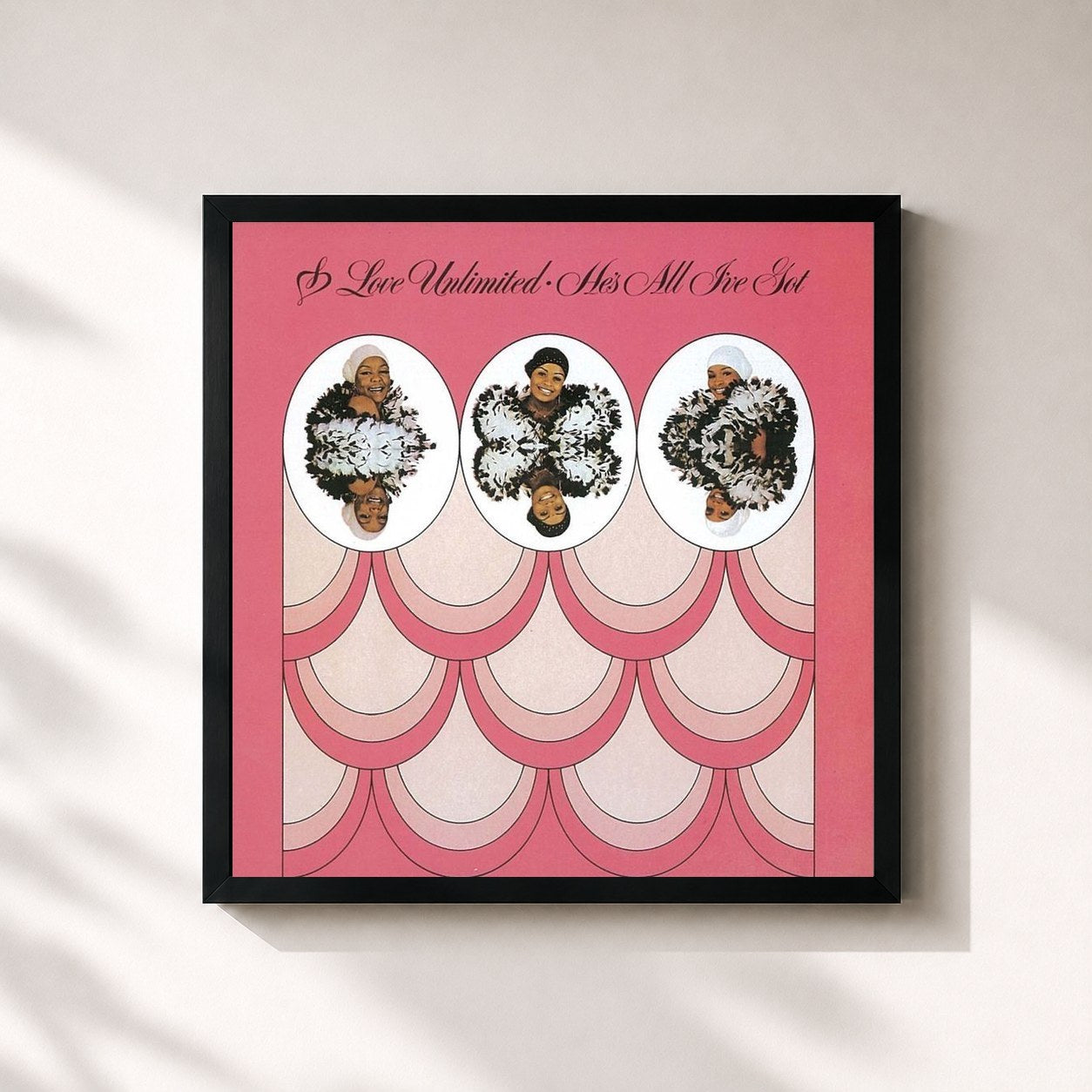 #noir Tableau carré de l'album He's All I've Got de Love Unlimited, cadre noir 32x32 cm