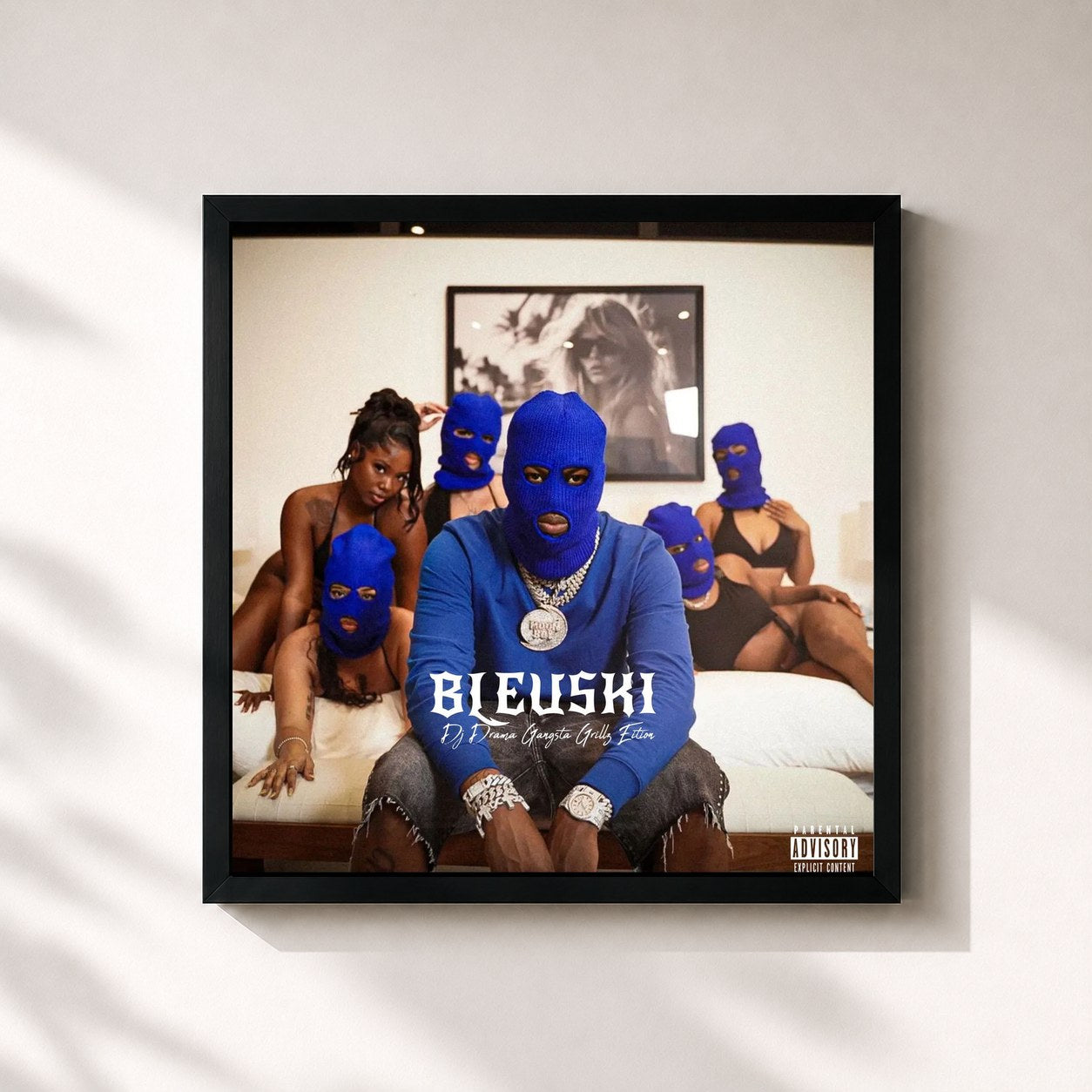 #noir Tableau carré de l'album Bleuski de Yung Bleu, cadre noir 32x32 cm