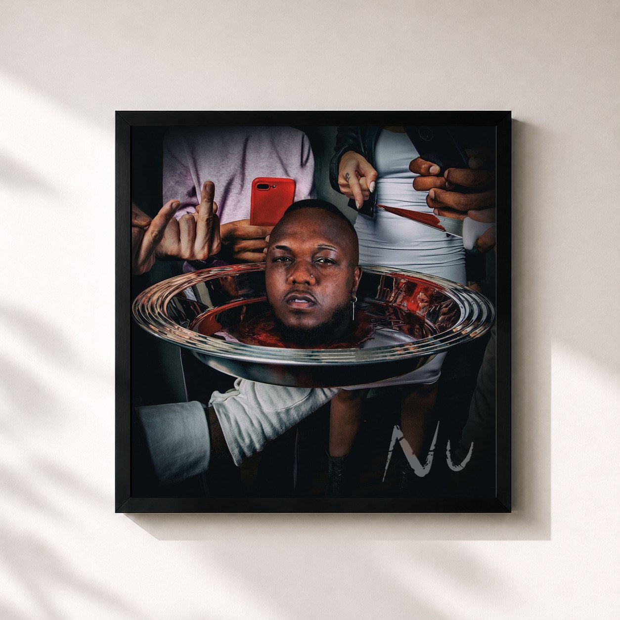 #noir Tableau carré de l'album NU de Djonga, cadre noir 32x32 cm