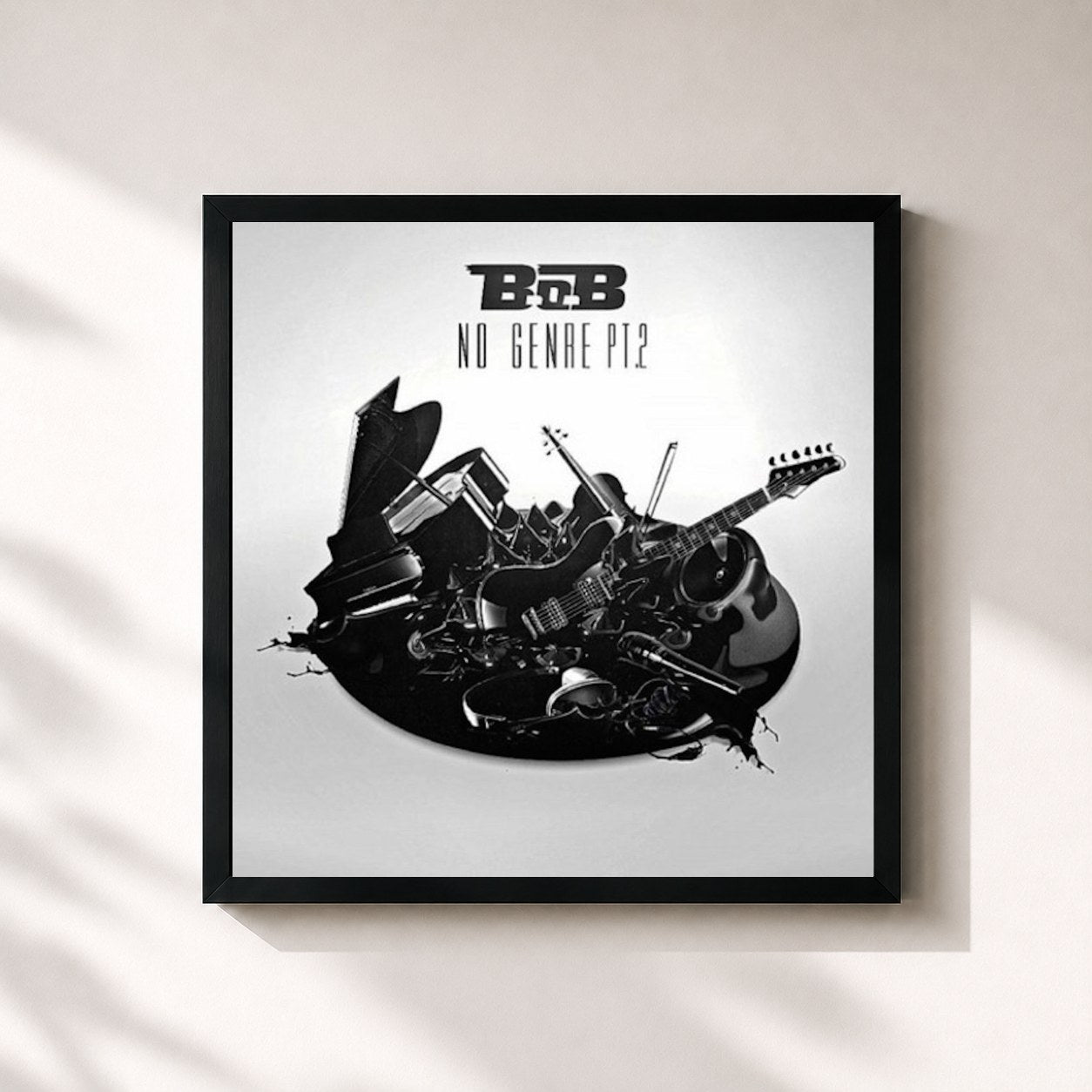 #noir Tableau carré de l'album No Genre 2 de B.o.B, cadre noir 32x32 cm