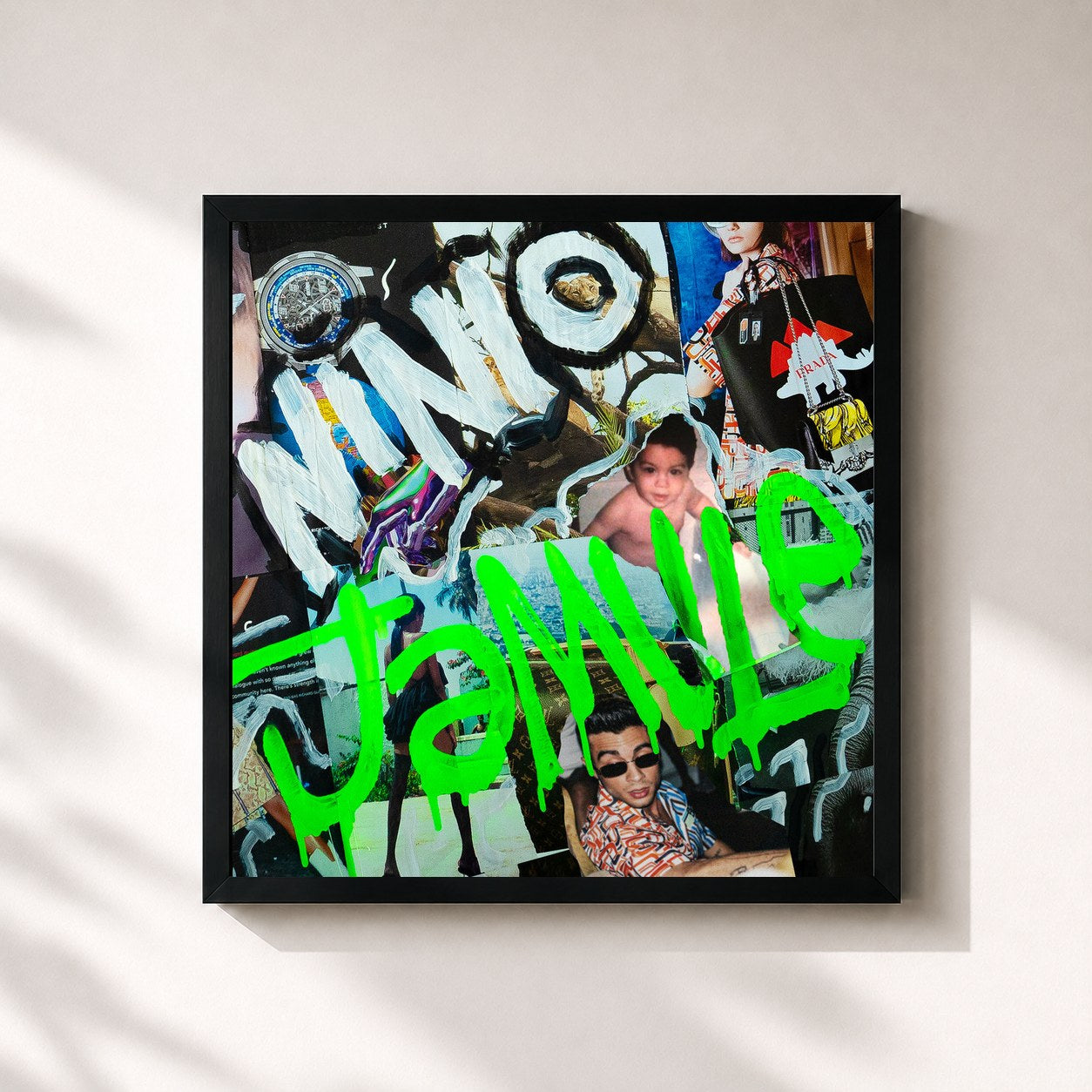 #noir Tableau carré de l'album Ninio de Jamule, cadre noir 32x32 cm