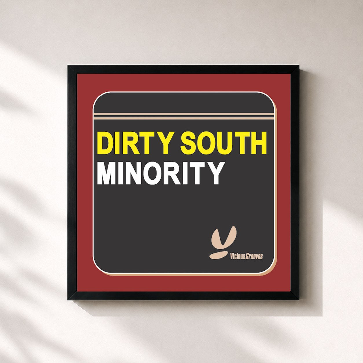 #noir Tableau carré de l'album Minority de Dirty South, cadre noir 32x32 cm