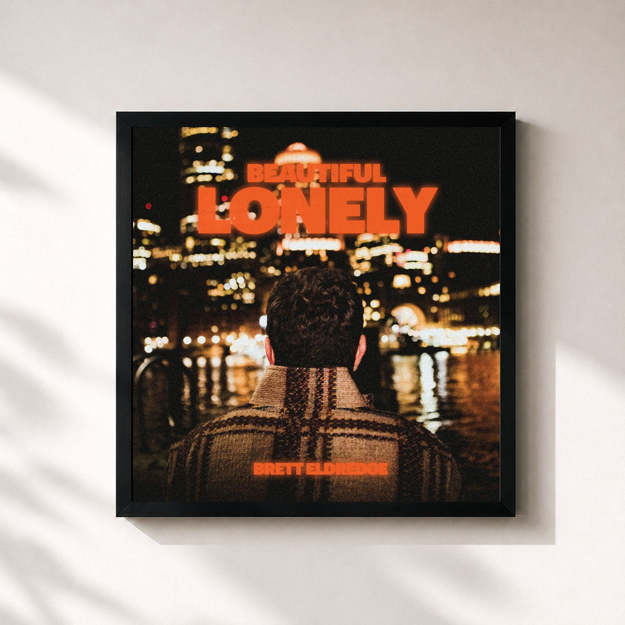 #noir Tableau carré de l'album Beautiful Lonely de Brett Eldredge, cadre noir 32x32 cm