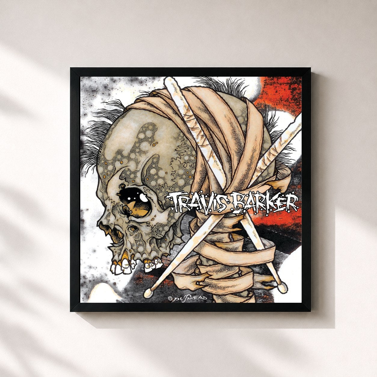 #noir Tableau carré de l'album Give The Drummer Some de Travis Barker, cadre noir 32x32 cm