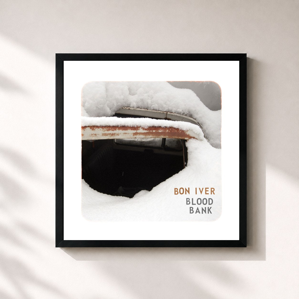 #noir Tableau carré de l'album Blood Bank de Bon Iver, cadre noir 32x32 cm