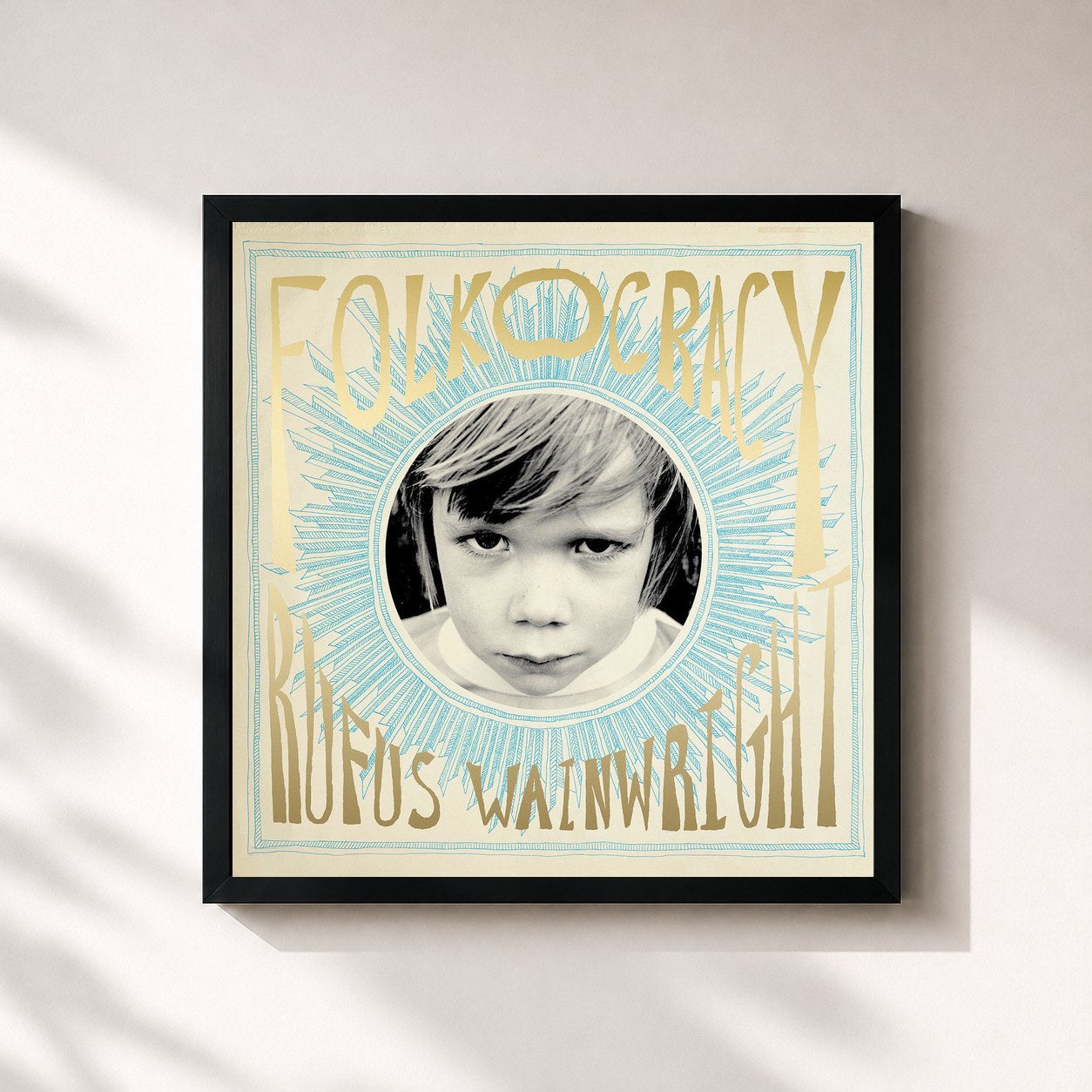 #noir Tableau carré de l'album Folkocracy de Rufus Wainwright, cadre noir 32x32 cm